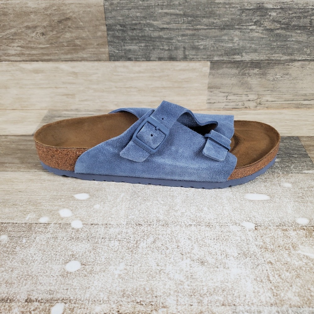 Birkenstock Zurich Mens Slide Sandals 12 Elemental Blue Suede Adjustable Strap